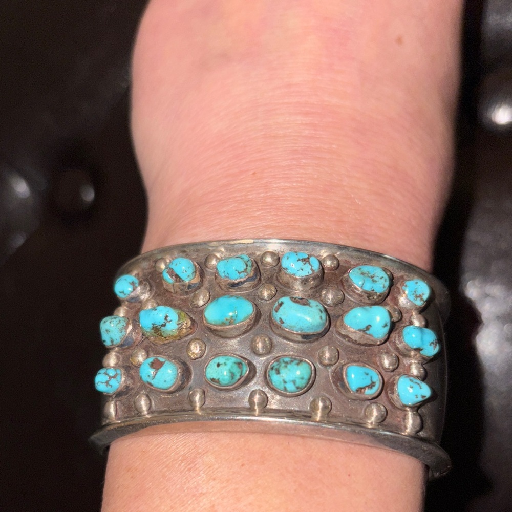 Southwestern Navajo Turquoise and Silver 925 Women's Cuff Bracelet - Picture 2 of 10